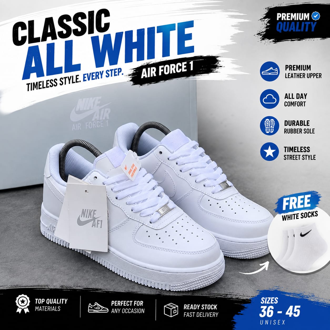 🔥 (On Offer) Air Force 1 Pure White Low Classic Sneakers – Premium All-White & Triple White Airforce 1 Leather Casual Streetwear Shoes | Unisex Everyday Comfort, Durable Sole & Timeless Urban Style,