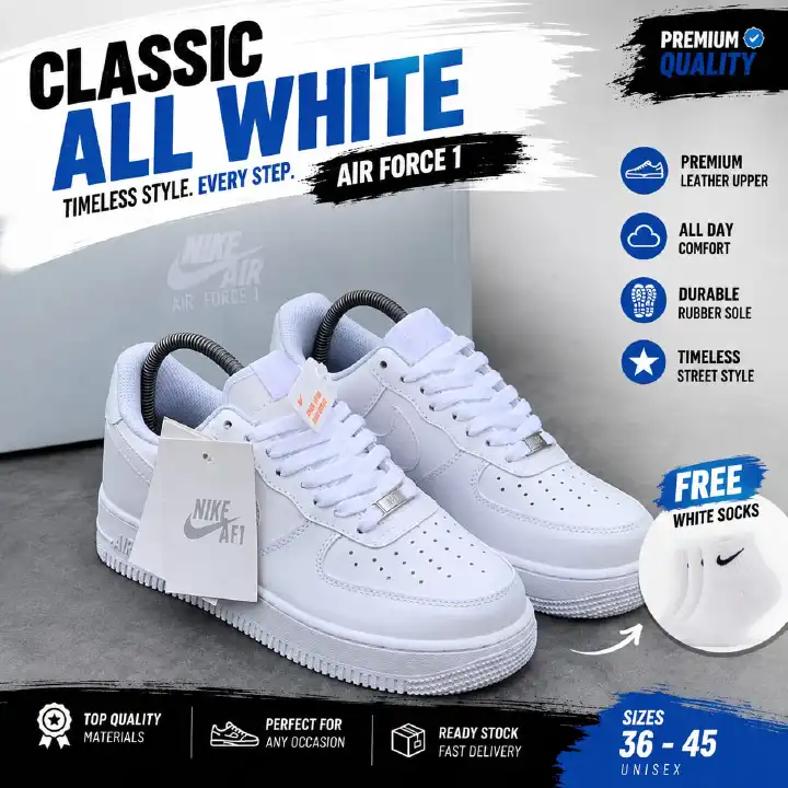 🔥 (On Offer) Air Force 1 Pure White Low Classic Sneakers – Premium All-White & Triple White Airforce 1 Leather Casual Streetwear Shoes | Unisex Everyday Comfort, Durable Sole & Timeless Urban Style,