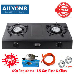 [ NEW MODEL ] AILYONS 2 Burner,Auto Ignition Black, Stainless Steel Gas Cooker