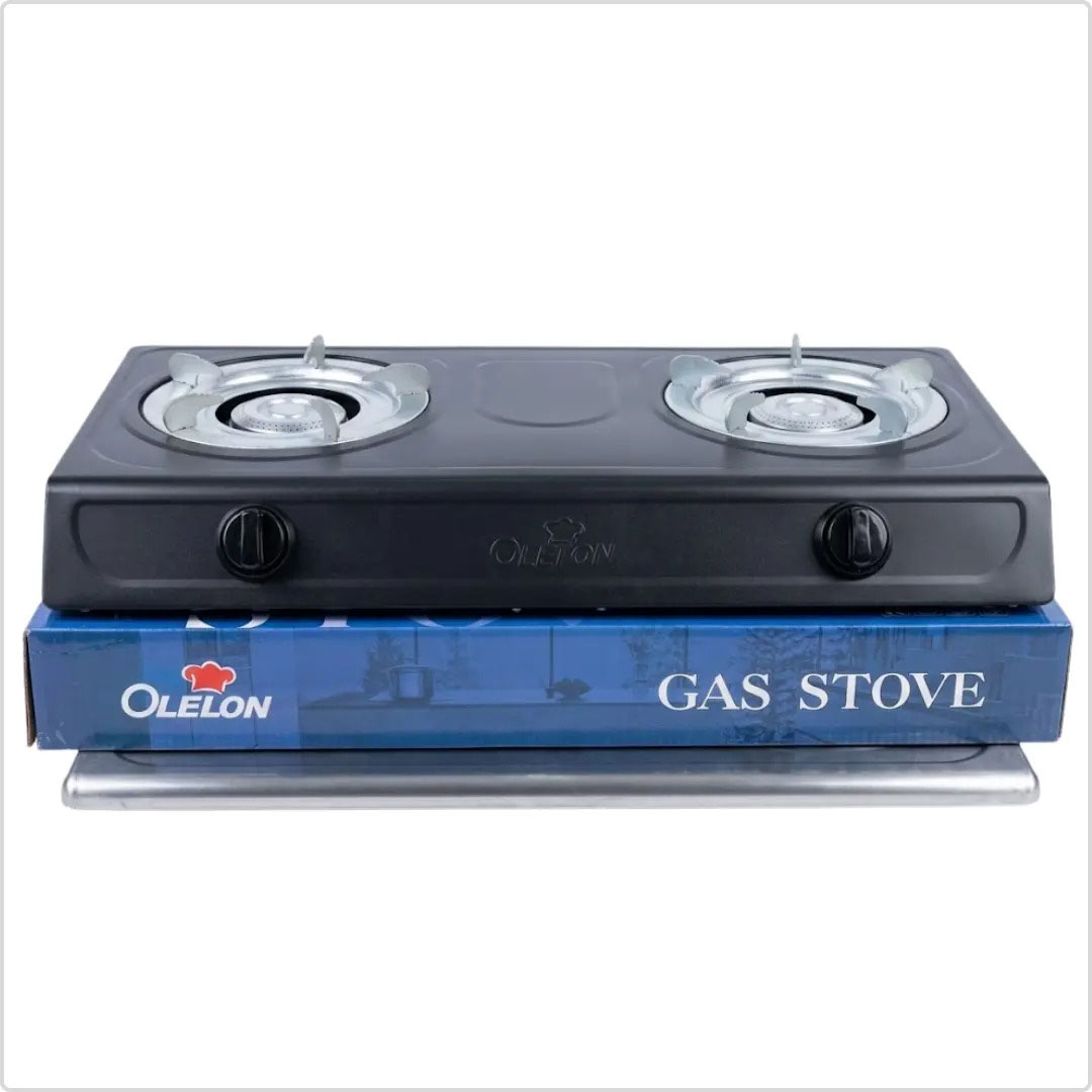 [CLEARANCE SALE!!] OLELON Double Burner, Auto Ignition Stainless Steel Gas Cooker +6Kg Regulator +Gas Pipe+Clips