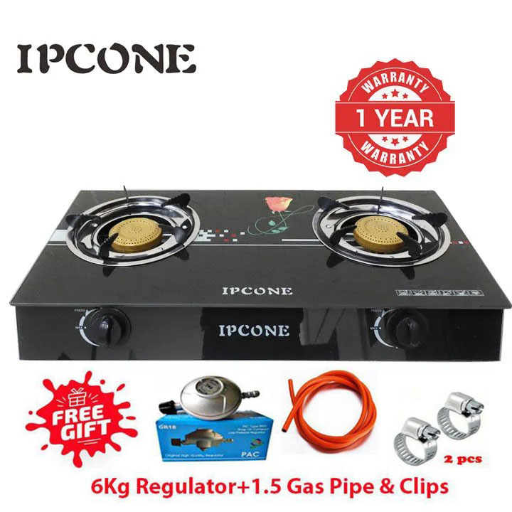 IPCONE Table Top Gas Cooker,2 Burner with  Strong Glass(1YR WARRANTY)