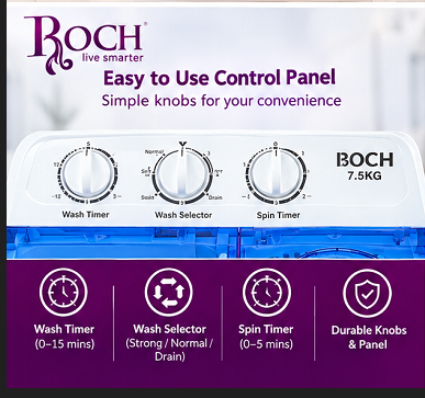 ROCH 7.5KG Twin Tub Top Load Washing Machine - White (1YR WRTY)