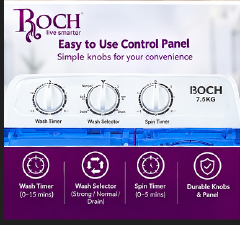 ROCH 7.5KG Twin Tub Top Load Washing Machine - White (1YR WRTY)