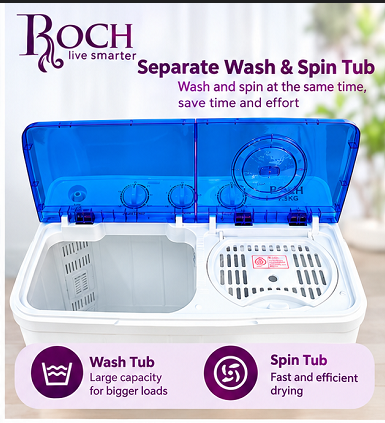 ROCH 7.5KG Twin Tub Top Load Washing Machine - White (1YR WRTY)