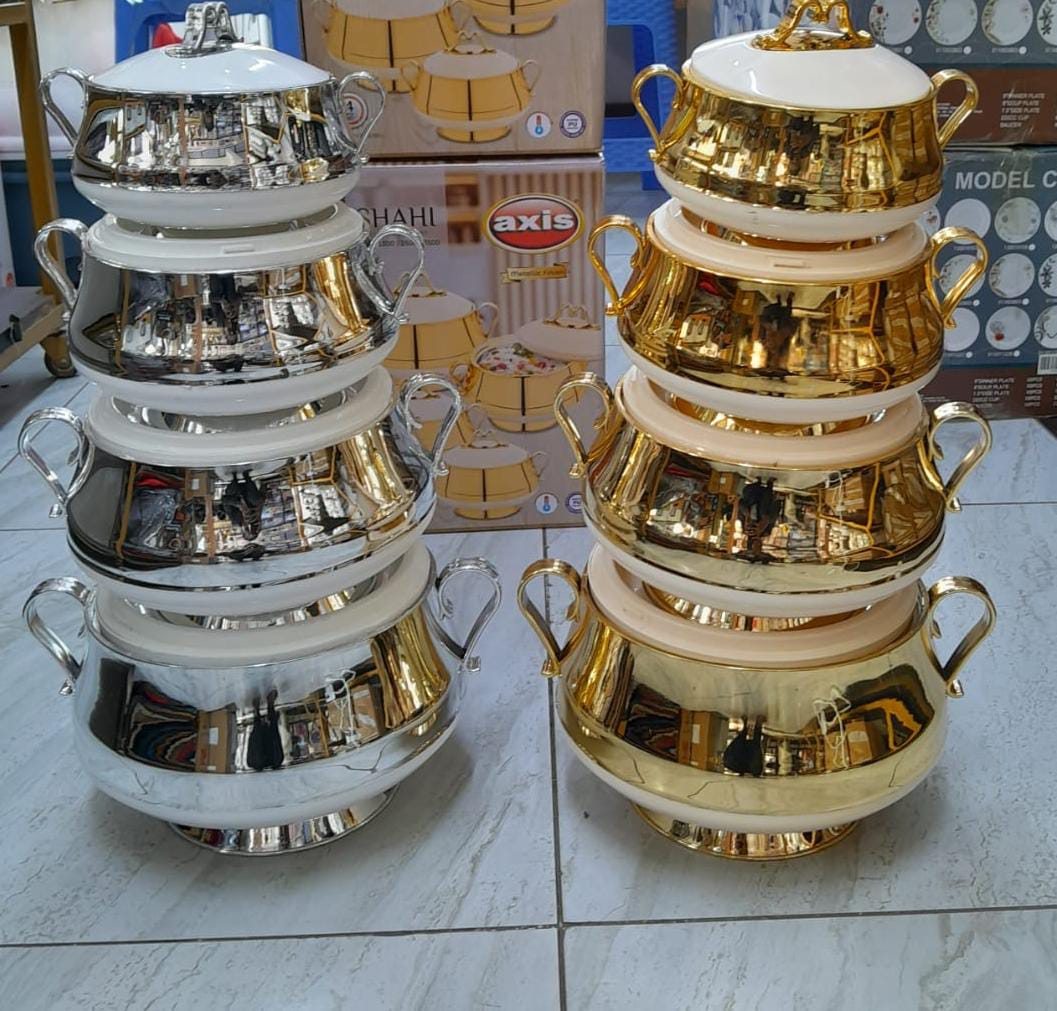 4 PCS SHAHI HOTPOTS SET (3500 ML, 2500, 1500 & 1000) - Keeps food hot and fresh up to 6 Hours Double wall strong and insulated, Ideal even for carrying during travel, picnics.