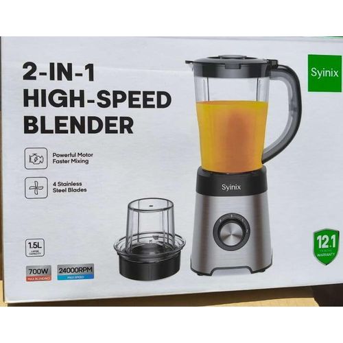 🔥🔥Syinix 2 in 1 Blender with Safety Lock Switch High Speed Stainless Steel Motor Blender 1.5L Unbreakable Jar Multi Function Kitchen Smoothie Grinder Juice Maker Durable Home Appliance for Daily Use