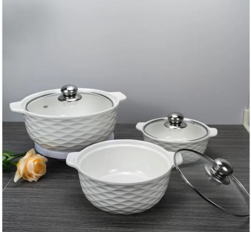 Space Saver & Anti-scratch Glaze.‼️‼️Pots N Laddles Set of 3 White Soup Pots✨These ceramic serving dishes can be used as serving dishes for prep, salad, pasta, soup, and small mixing bowls for cake co