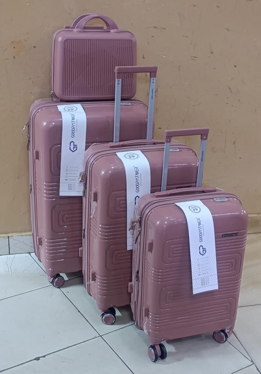 ✈️Travel with Class.✈️4 in 1 Luxurious unbreakable Suitcase

▪️Zipper closure frame.
▪️360 Easy-glide spinner wheels. 
▪️Telescopic handle system locks in multiple levels to adapt.
▪️Compression strap