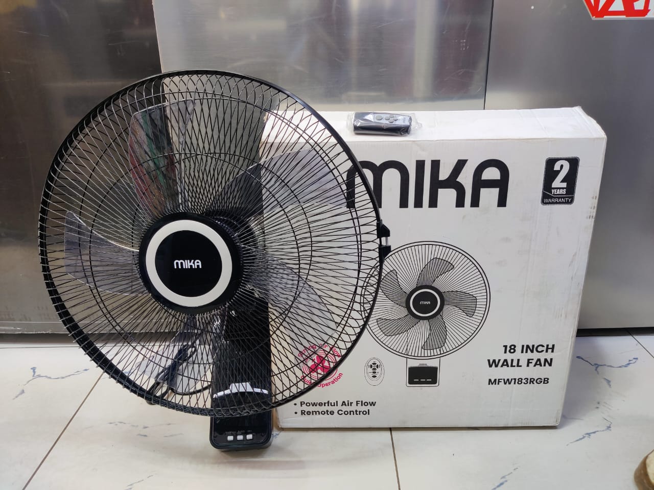 🔥🔥Mika 18” Wall Fan with Remote – Powerful Cooling with Style & Efficiency‼️Strong Safety Grill - added safety and reduced accidents 
5 Powerful Banan Blades for Powerful Airflow
Powerful, Durable m