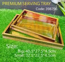2Pc Acrylic Serving Tray Set, Stylish Transparent Food and Drink Serving Trays for Tea, Coffee, Snacks and Meals, Durable Lightweight Easy-Clean Kitchen Dining Trays for Home, Office and Events
