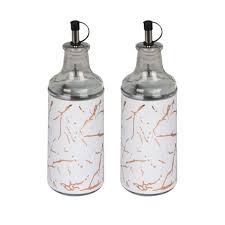 300ml Oil and Vinegar Bottle with Stainless Steel Pour Spout, Glass Oil Dispenser with Marble Pattern Sleeve and Leak-Proof Seal for Cooking Oil, Vinegar, Sauces and Dressings