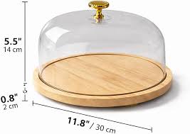 High Quality Bamboo Base Cake Fruit Stand with Acrylic Dome Cover, Elegant Cake Display Tray and Food Serving Platter for Desserts, Fruits, Pastries, Kitchen Countertop and Home Dining