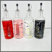 300ml Oil and Vinegar Bottle with Stainless Steel Pour Spout, Glass Oil Dispenser with Marble Pattern Sleeve and Leak-Proof Seal for Cooking Oil, Vinegar, Sauces and Dressings