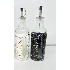 300ml Oil and Vinegar Bottle with Stainless Steel Pour Spout, Glass Oil Dispenser with Marble Pattern Sleeve and Leak-Proof Seal for Cooking Oil, Vinegar, Sauces and Dressings