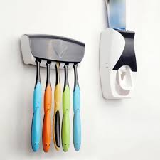 One Touch Toothpaste Dispenser Automatic Squeeze Pump, Easy Wall Mounted Installation, Hands Free Toothpaste Organizer for Bathroom, Family Home, Kids and Everyday Oral Care