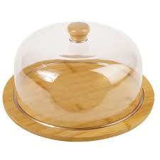 High Quality Bamboo Base Cake Fruit Stand with Acrylic Dome Cover, Elegant Cake Display Tray and Food Serving Platter for Desserts, Fruits, Pastries, Kitchen Countertop and Home Dining