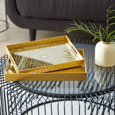 2Pc Acrylic Serving Tray Set, Stylish Transparent Food and Drink Serving Trays for Tea, Coffee, Snacks and Meals, Durable Lightweight Easy-Clean Kitchen Dining Trays for Home, Office and Events
