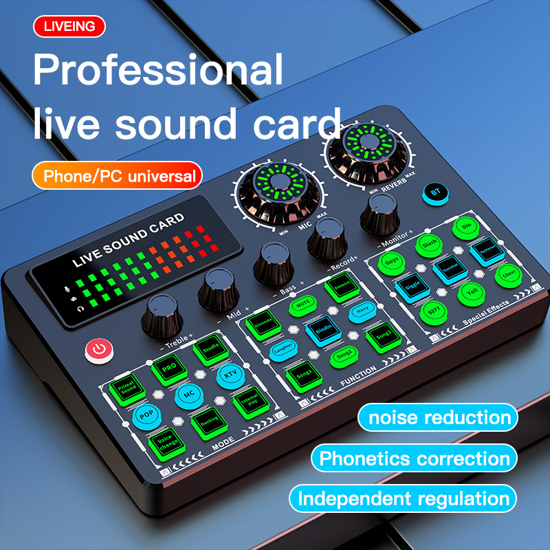 BM800 Condenser Microphone With Metallic Boom Arm Stand + V99 Live Sound Card Bluetooth Mixer, DSP Noise Reduction, Voice Effects For Live Streaming Recording Podcast