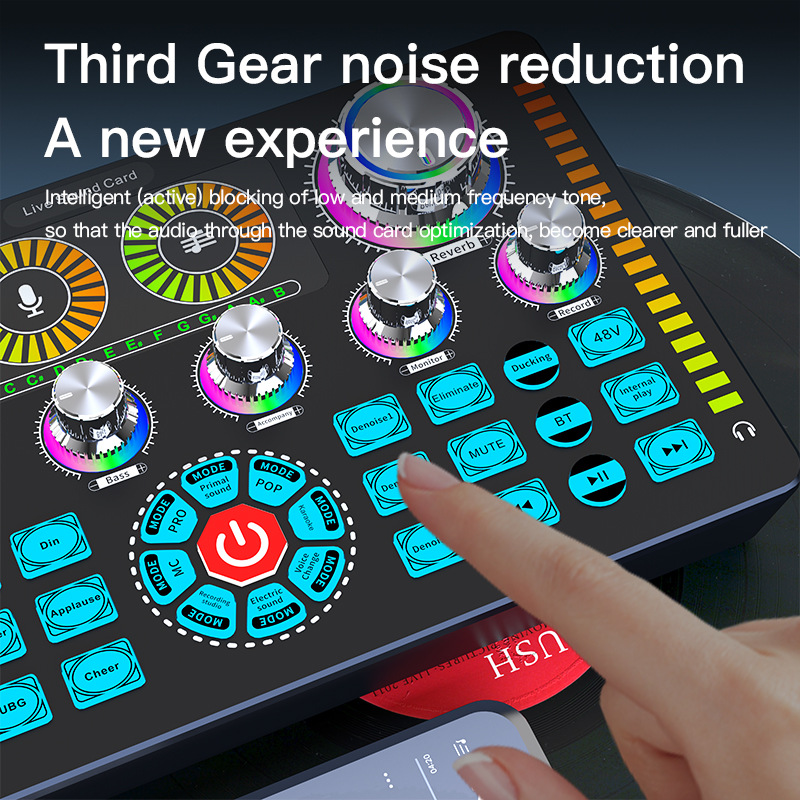 BM800 Condenser Microphone With Metallic Stand + Q7 Live Sound Card Bluetooth Mixer, RGB Controls, DSP Noise Reduction For Live Streaming Podcast Recording DJ Sound Effects