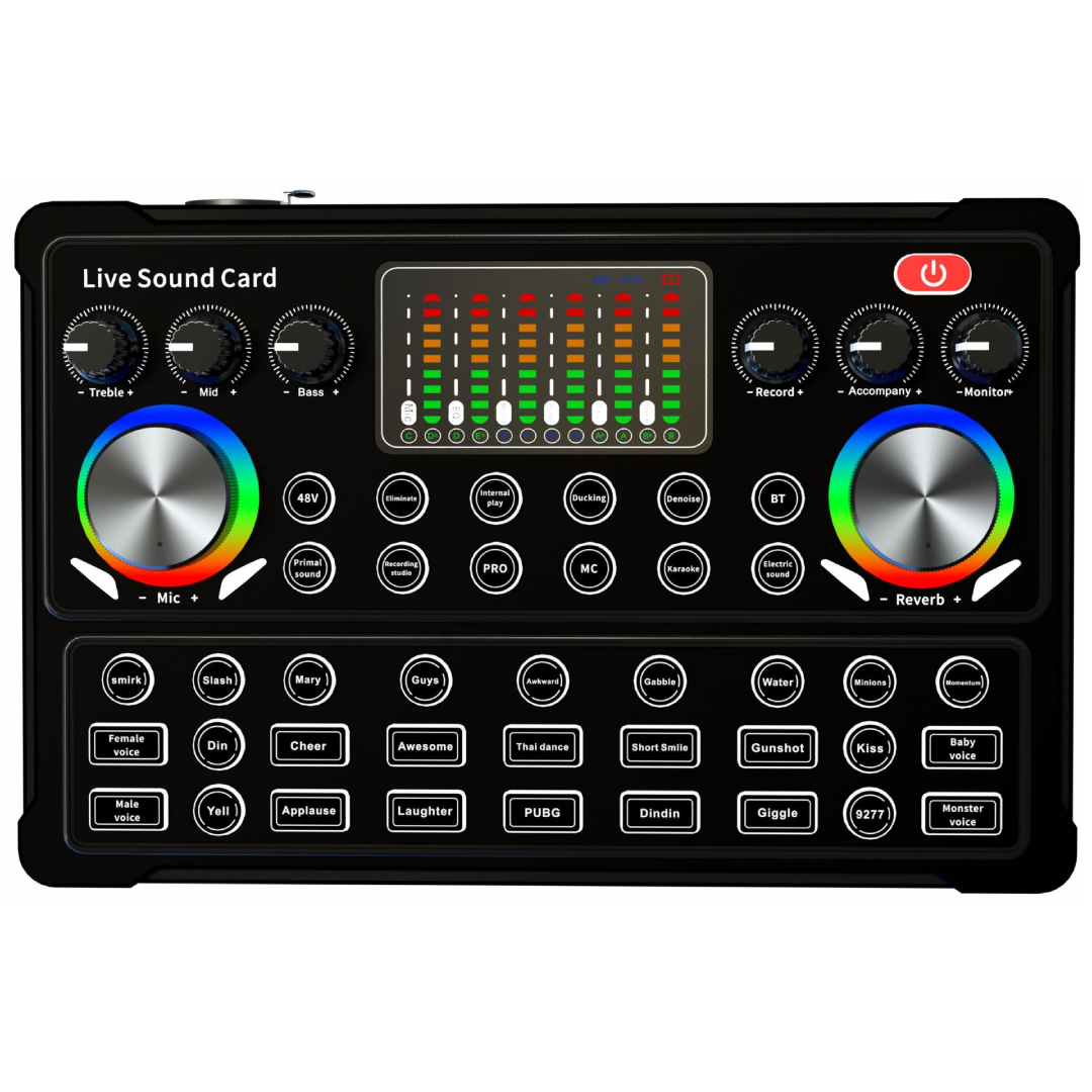 BM800 Condenser Microphone With Metallic Stand + M3 Live Sound Card Bluetooth Mixer, Dual Mic Input, Auto-Tune, Noise Reduction For Live Streaming Recording Podcast DJ Sound Effects