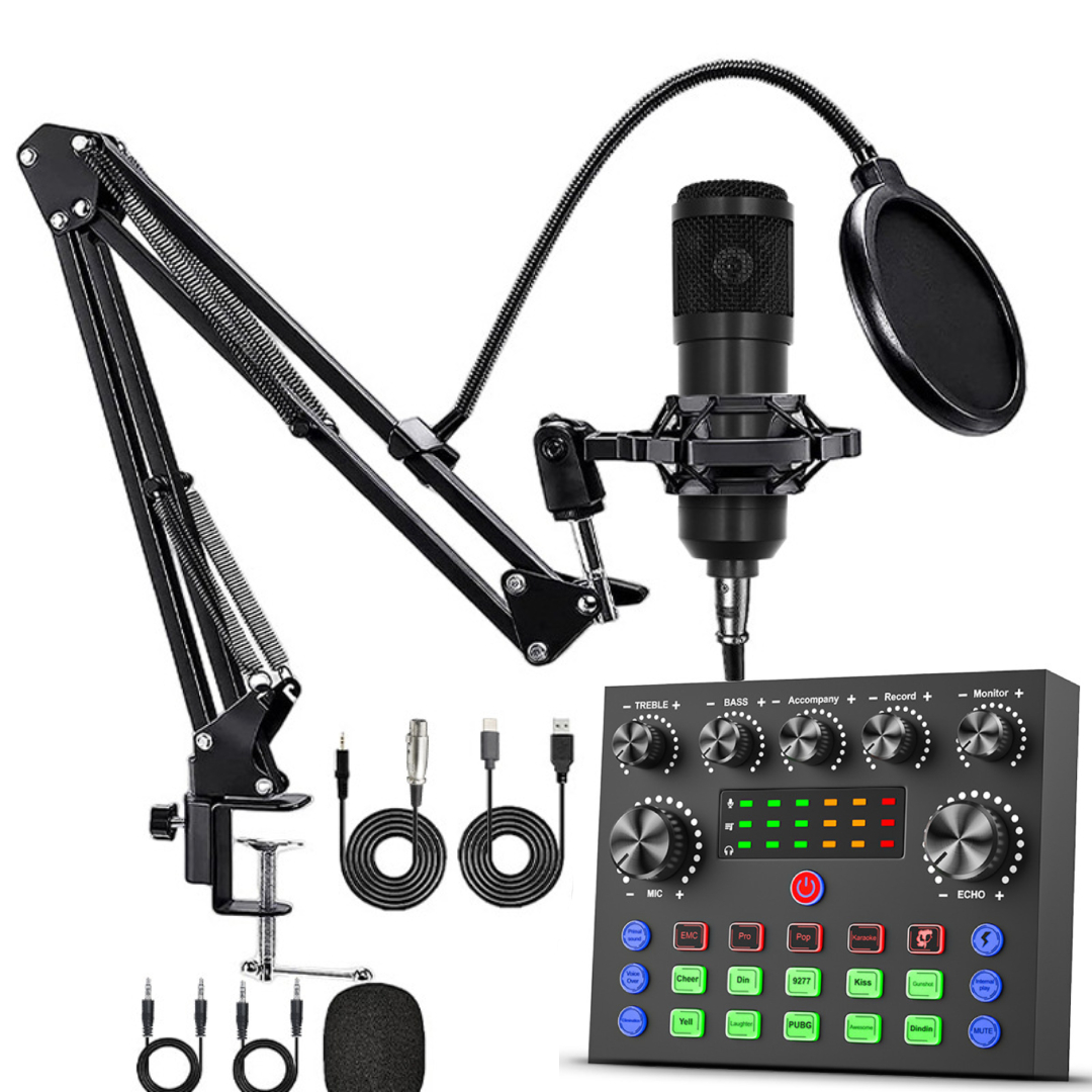 BM800 Condenser Microphone Kit with Metallic Stand + V8S Live Sound Card  Streaming, Podcasting & Recording DJ Sound effects