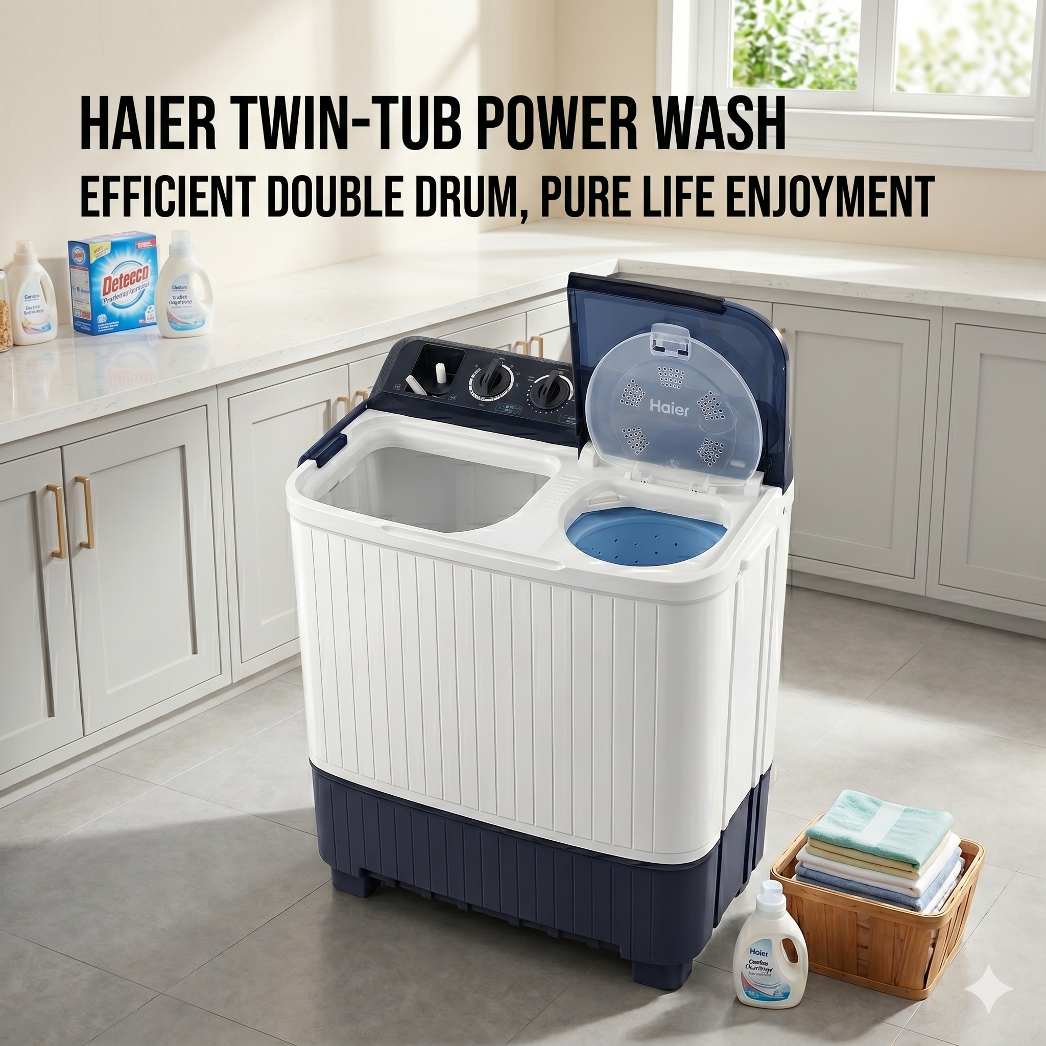 Haier 10KG Semi-Automatic Twin Tub Washing Machine with Powerful Washing & Spin - HTW100-M1217 (2Yrs Wrty)