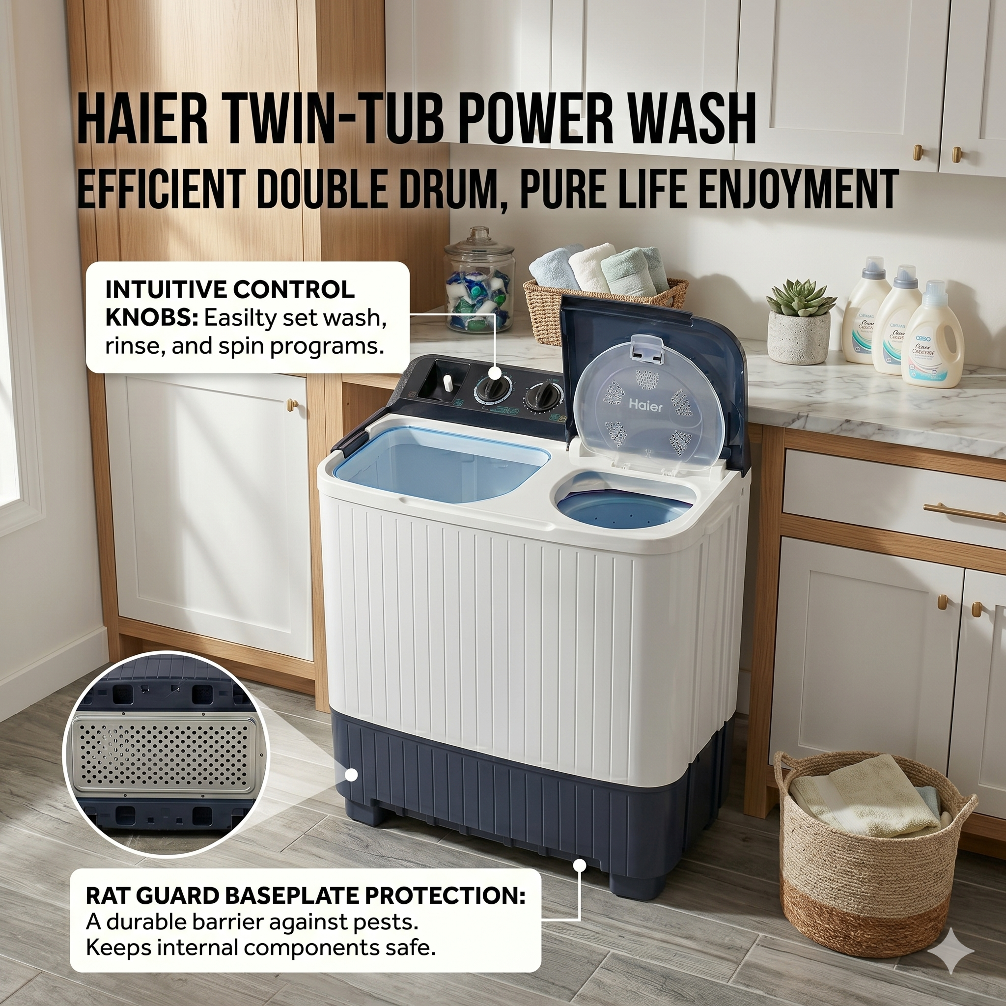 Haier 10KG Semi-Automatic Twin Tub Washing Machine with Powerful Washing & Spin - HTW100-M1217 (2Yrs Wrty)