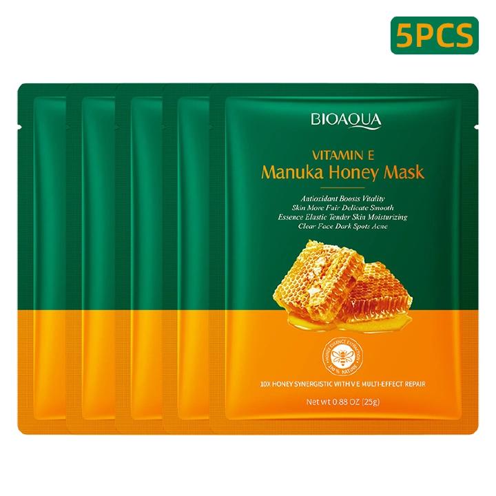 5PCS Face Masks Vitamin E Manuka Honey Mask Sheet Pores Moisturizing Oil-Control Anti-Aging Replenishment Face Care Skin Care Facial Masks Personal Care...