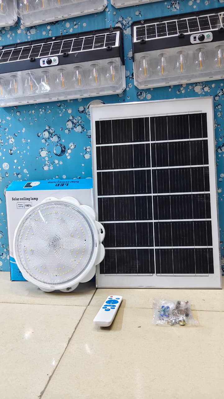 🎆Solar Light Solar Ceiling Light - White ABS, Remote Control, Dimmable, 100//300//400W, Waterproof, 125 LED, Solar Powered, Indoor/Outdoor🔥Crafted from durable ABS plastic, this white decorative cei