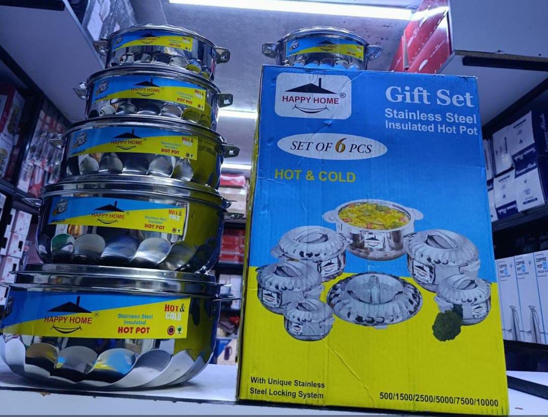 🍵✨6 Pcs Happy Home Stainless Steel Hotpots Set, Thermal Insulated Serving Pots, Durable Food Warmers 500ml 1500ml 2500ml 5000ml 7500ml 10000ml for Home Kitchen Catering Food Storage‼️