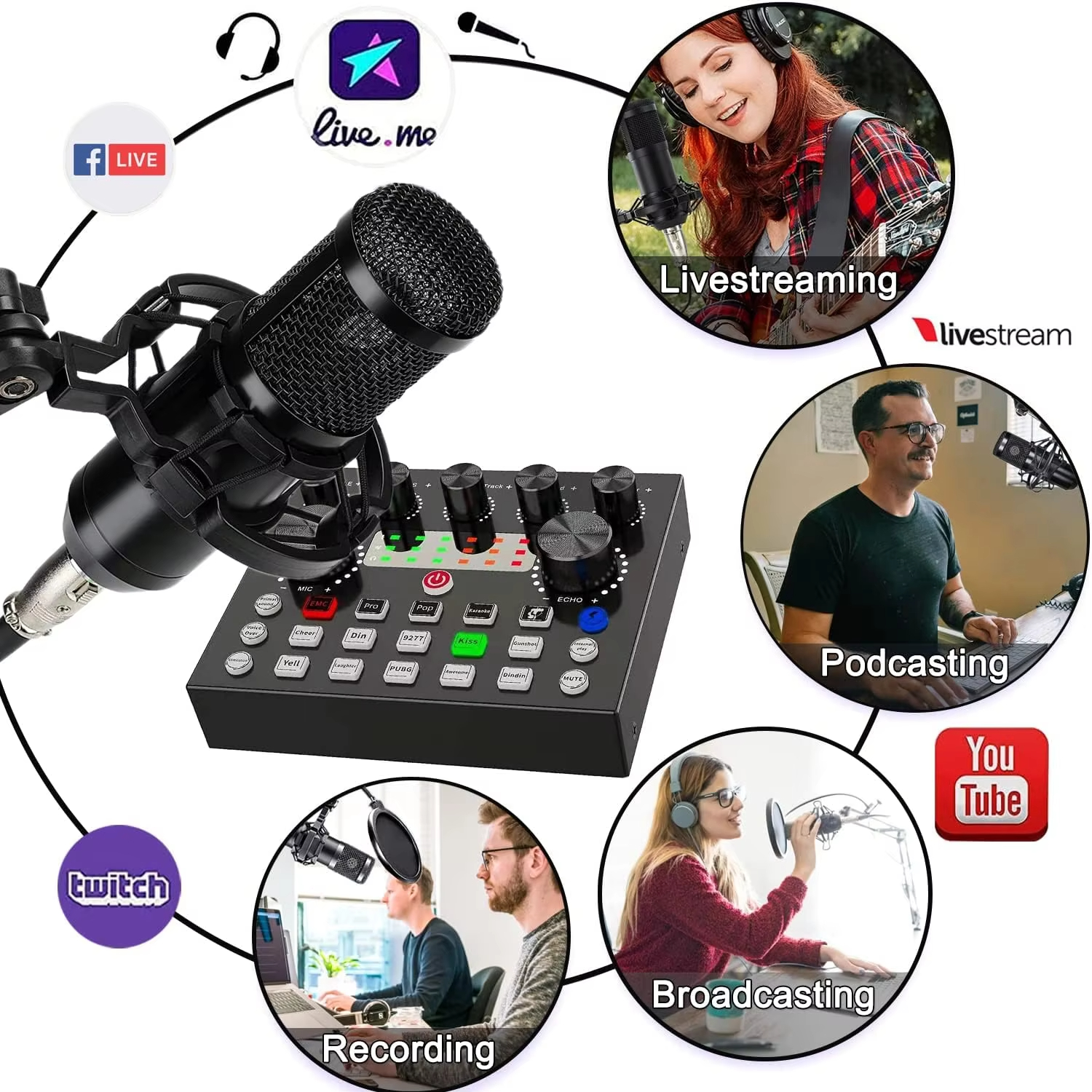 Live Sound Card Podcast Equipment Live Broadcast DJ Device  V8s Sound Card + BM800 Mic Set For Music/Recording Live Streaming For DJ Disco Device