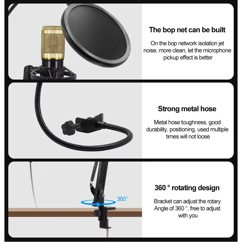 Live Sound Card Podcast Equipment Live Broadcast DJ Device  V8s Sound Card + BM800 Mic Set For Music/Recording Live Streaming For DJ Disco Device