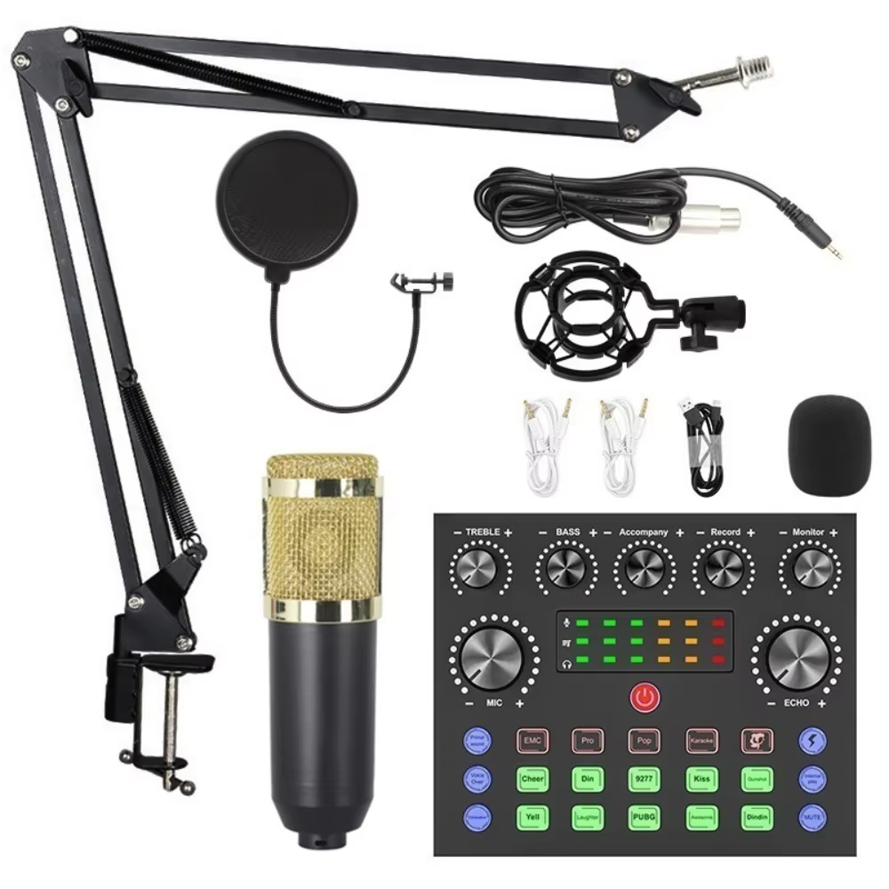Live Sound Card Podcast Equipment Live Broadcast DJ Device  V8s Sound Card + BM800 Mic Set For Music/Recording Live Streaming For DJ Disco Device
