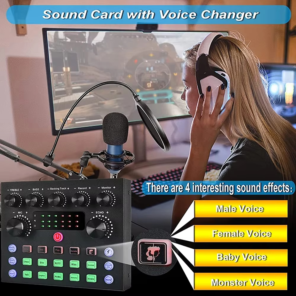 Live Sound Card Podcast Equipment Live Broadcast DJ Device  V8s Sound Card + BM800 Mic Set For Music/Recording Live Streaming For DJ Disco Device