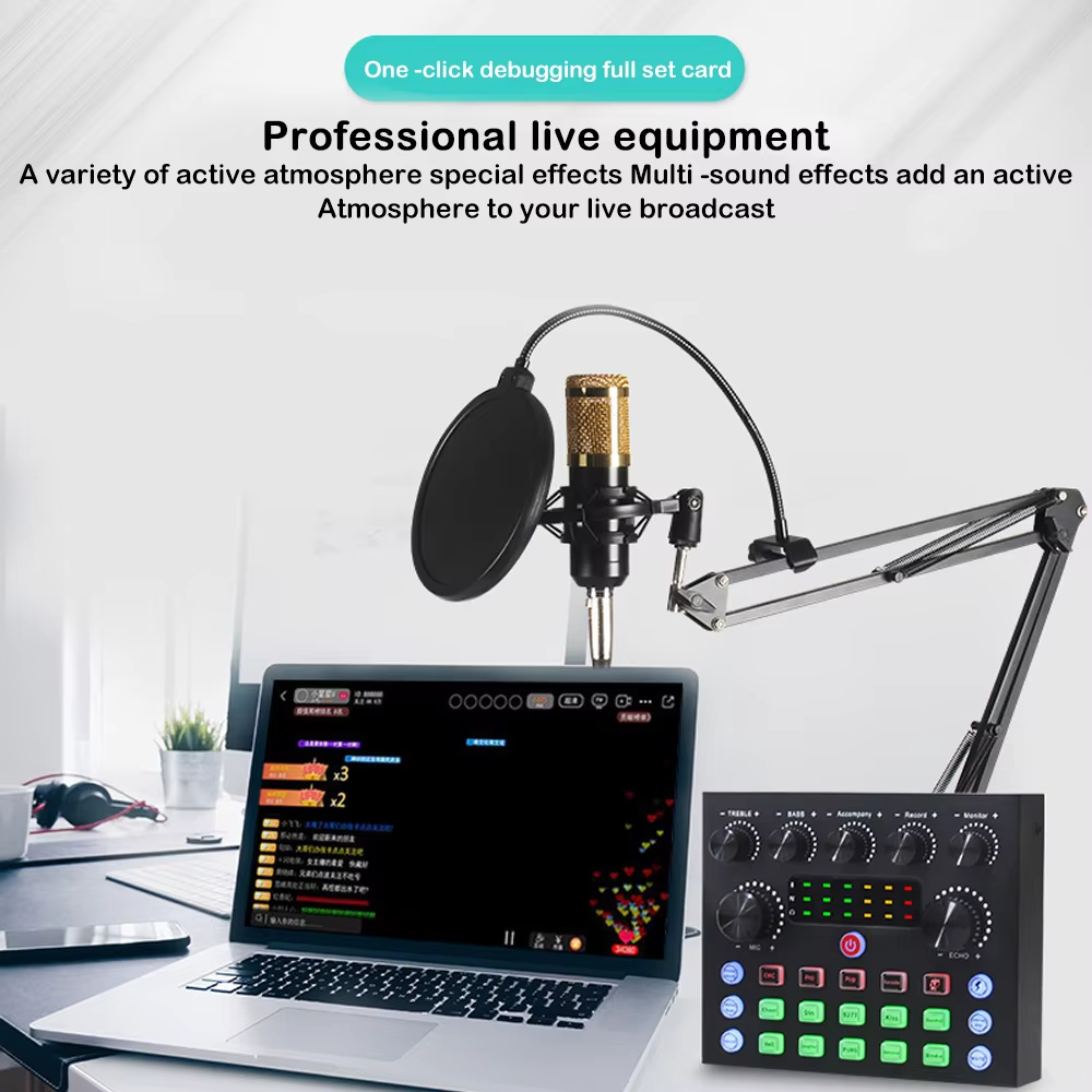 Live Sound Card Podcast Equipment Live Broadcast DJ Device  V8s Sound Card + BM800 Mic Set For Music/Recording Live Streaming For DJ Disco Device