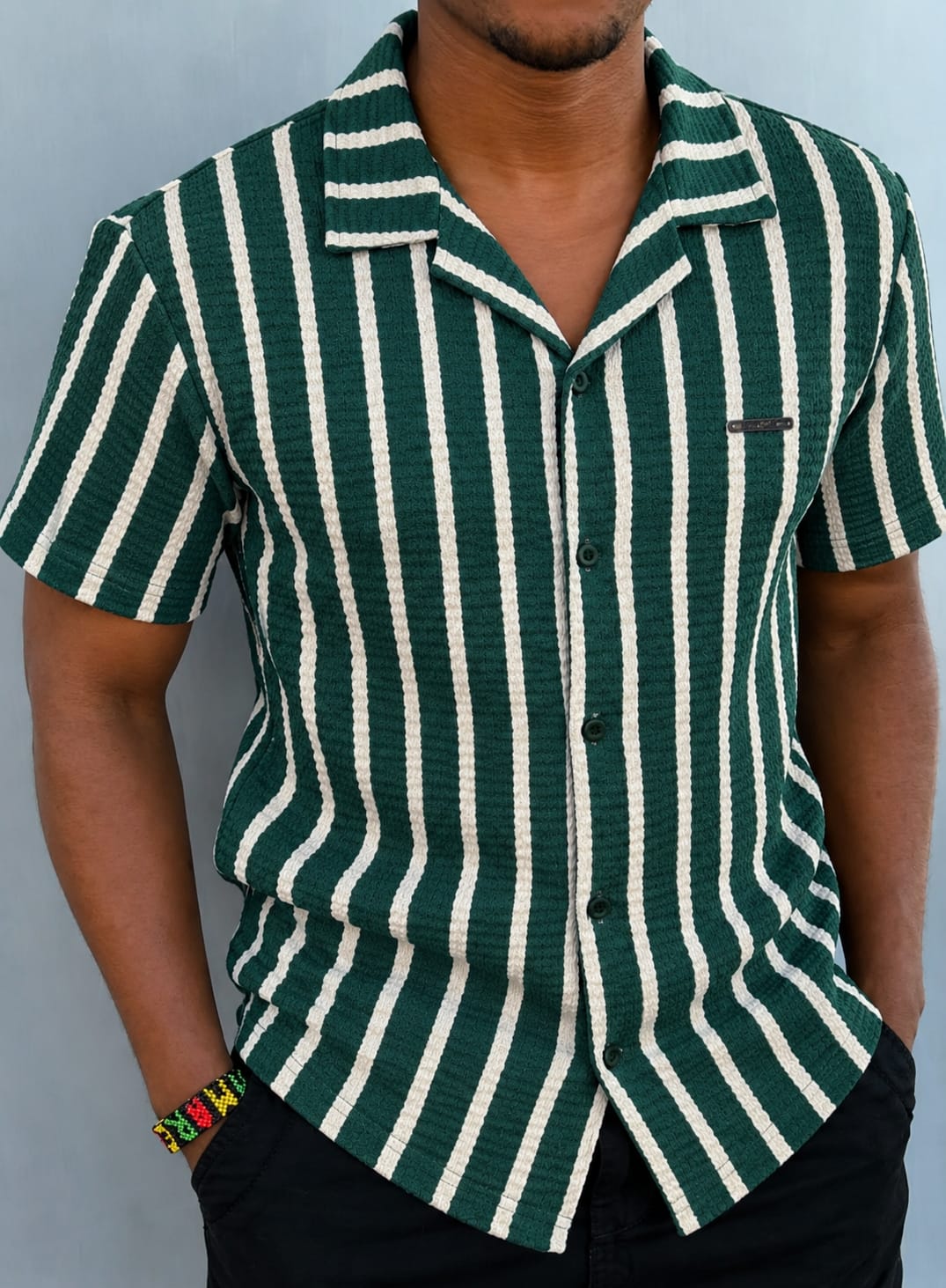 New Arrival Men's Premium Striped Cuban Collar Boutique Shirts; Short Sleeved Breathable Cuban Shirts /Non-Fade Fabric Men's Clothing /Men's Shirts