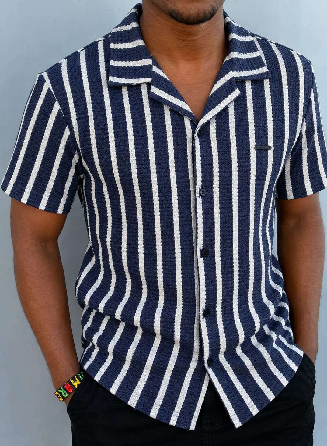 New Arrival Men's Premium Striped Cuban Collar Boutique Shirts; Short Sleeved Breathable Cuban Shirts /Non-Fade Fabric Men's Clothing /Men's Shirts