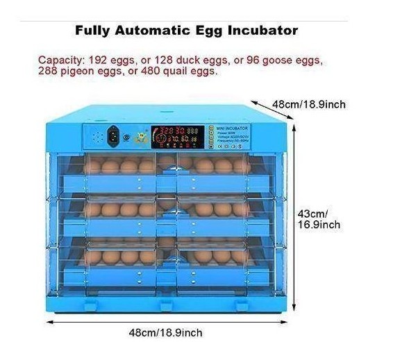 192 Egg Automatic Incubator (Can Use Electricity Or Battery)