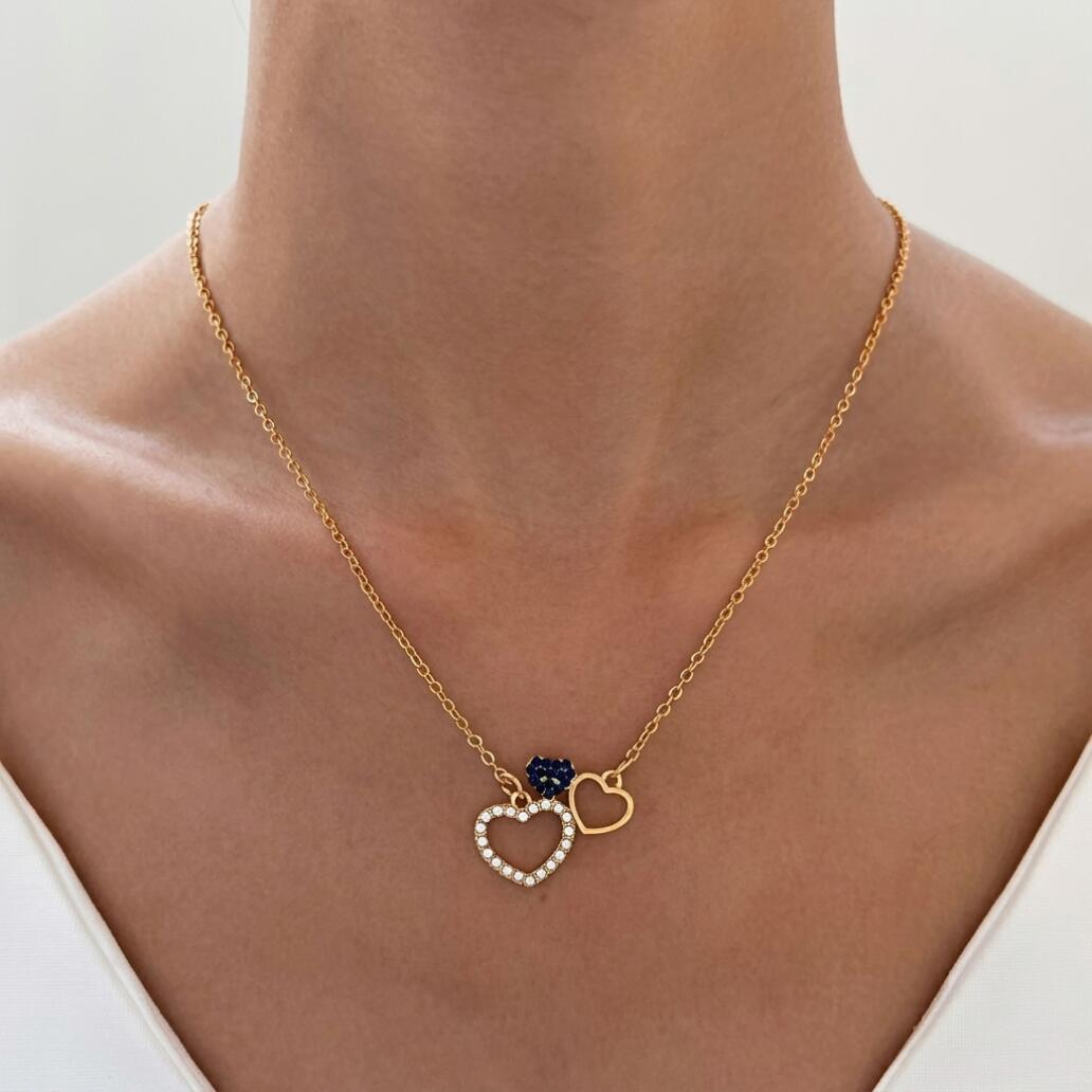Full Diamond Love Necklace Ladies' Love Pendant Necklace Exquisite Three Love Pendants Necklace Ladies' Heart To Heart Necklace Bridal Wedding Jewelry