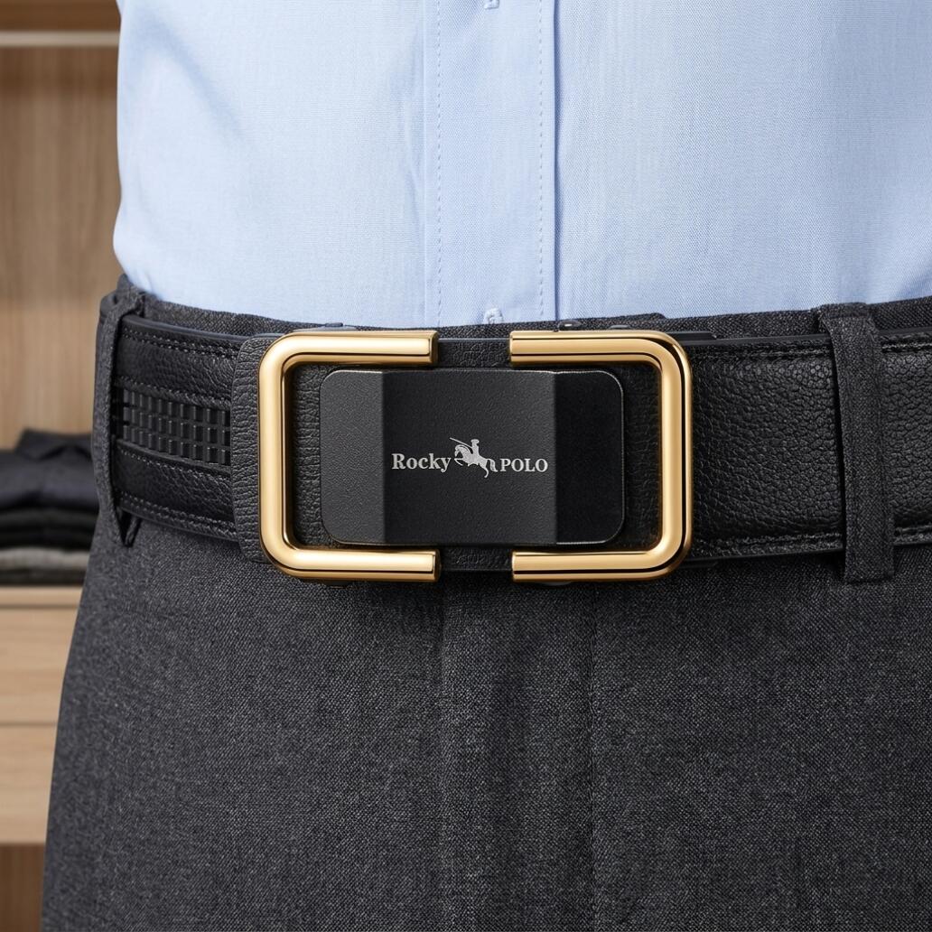 ZHJH Men's Belt  Automatic Fastening Belt  Artificial Leather Interior Liner  High-Quality Men's Belt  Suitable for Casual and Business Jeans  Luxury Brand Men's Belt