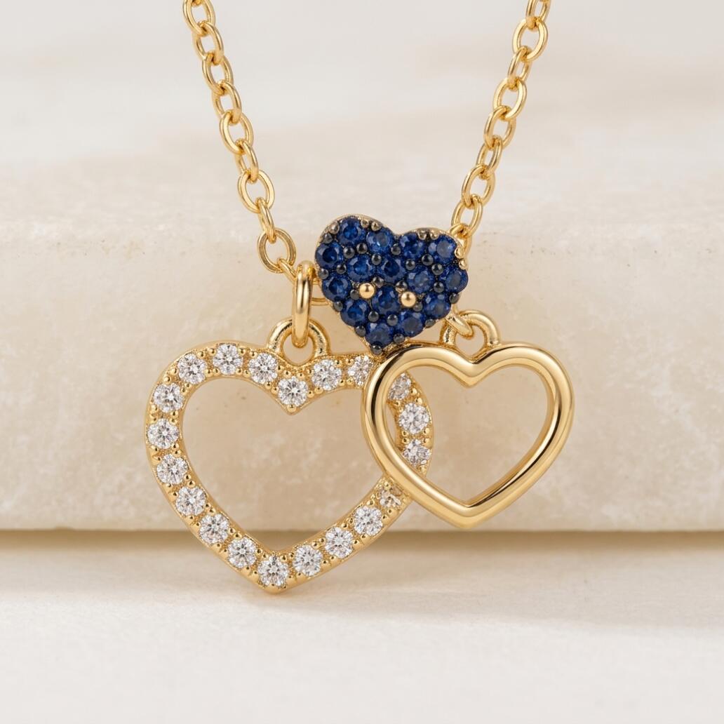 Full Diamond Love Necklace Ladies' Love Pendant Necklace Exquisite Three Love Pendants Necklace Ladies' Heart To Heart Necklace Bridal Wedding Jewelry