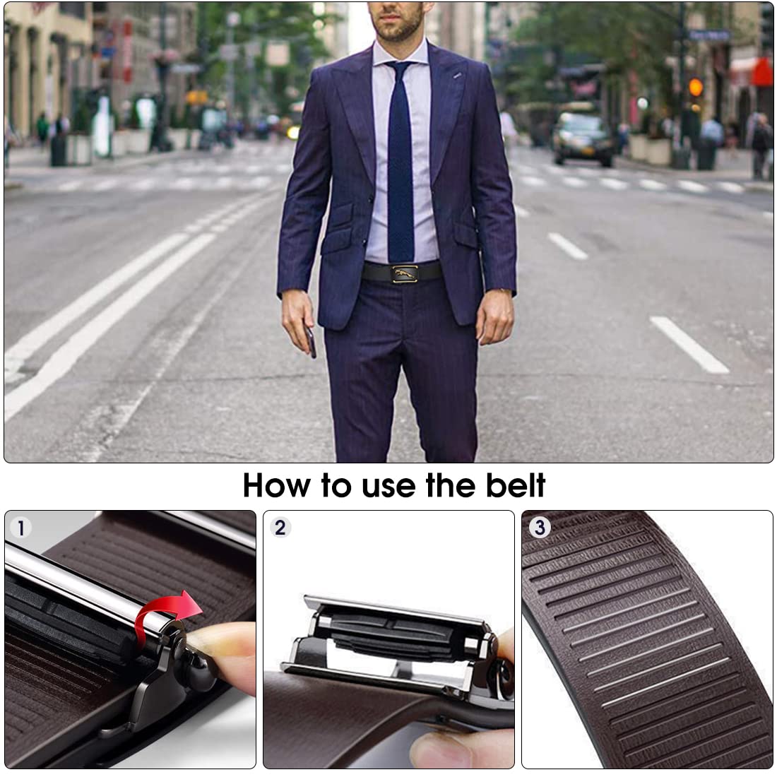 ZHJH Men's Belt Alloy Automatic Buckle PU Leather Lining Wide Belt Black Gold Color High Quality Men's Belt Suitable For Casual And Business Jeans Luxury Brand Men's Belt