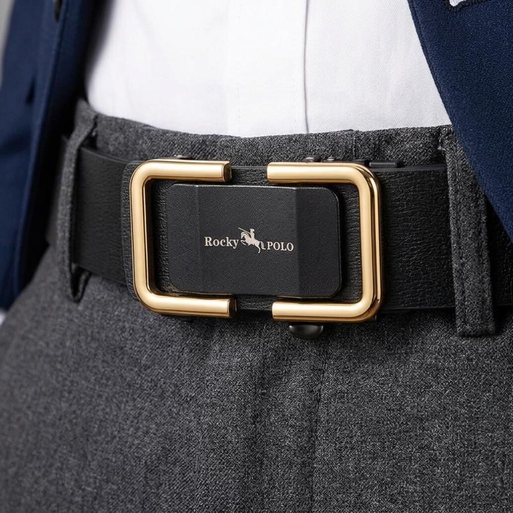 ZHJH Men's Belt  Automatic Fastening Belt  Artificial Leather Interior Liner  High-Quality Men's Belt  Suitable for Casual and Business Jeans  Luxury Brand Men's Belt
