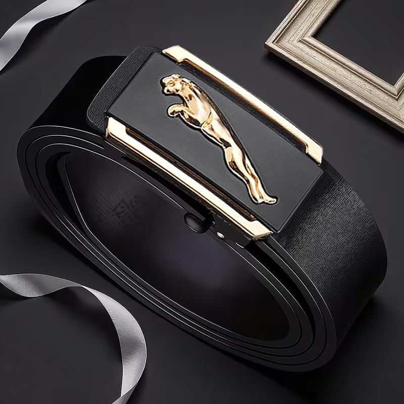 ZHJH Men's Belt Alloy Automatic Buckle PU Leather Lining Wide Belt Black Gold Color High Quality Men's Belt Suitable For Casual And Business Jeans Luxury Brand Men's Belt