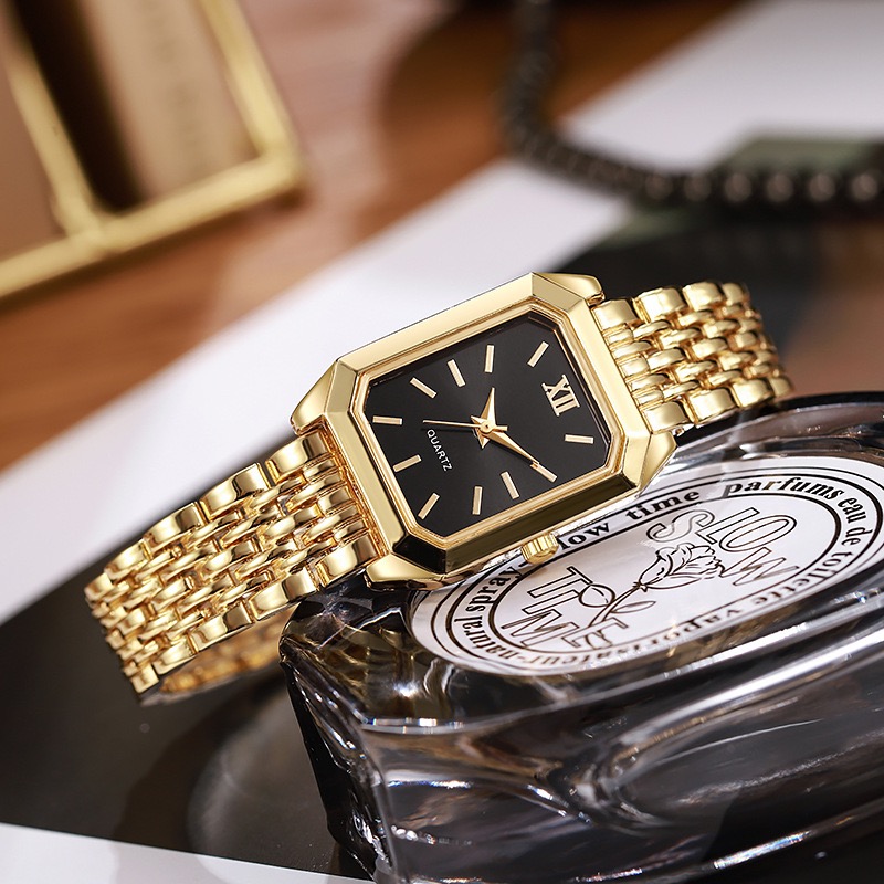Lady's Watch Elegant Ladies Gold Tone Quartz Watch Vintage Octagon Rectangle Dial Slim Metal Band Wristwatch For Women Daily Wear Office Work Party Wedding Fashion Gift