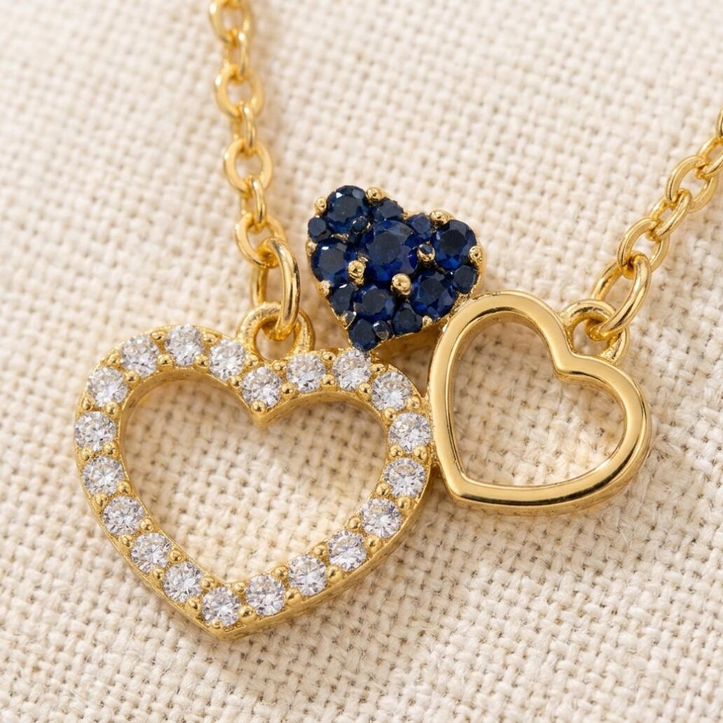 Full Diamond Love Necklace Ladies' Love Pendant Necklace Exquisite Three Love Pendants Necklace Ladies' Heart To Heart Necklace Bridal Wedding Jewelry