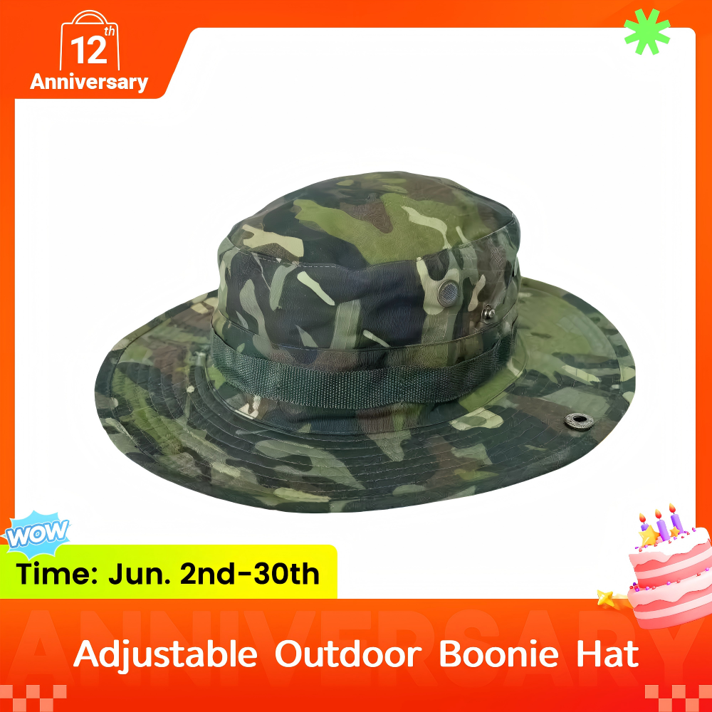 Wide Brim Sun Hat Breathable Outdoor Bucket Hat For Men Women Hunting Fishing Hiking Camping Jungle Style Adjustable Chin Strap Lightweight UV Protection