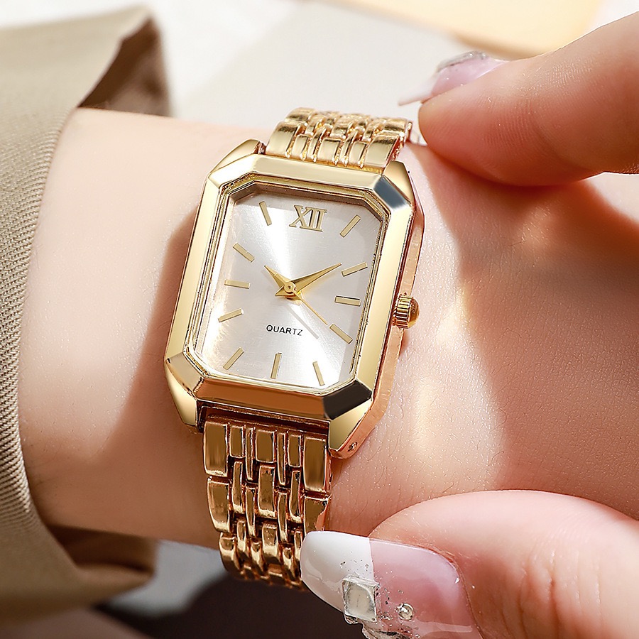 Lady's Watch Elegant Ladies Gold Tone Quartz Watch Vintage Octagon Rectangle Dial Slim Metal Band Wristwatch For Women Daily Wear Office Work Party Wedding Fashion Gift