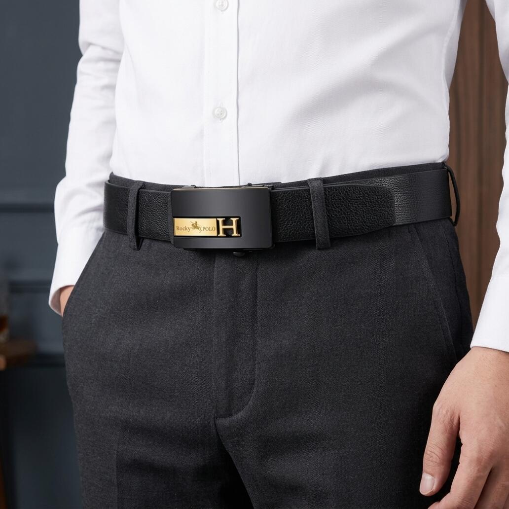 ZHJH Men's Belt  Automatic Fastening Belt  Artificial Leather Interior Liner  High-Quality Men's Belt  Suitable for Casual and Business Jeans  Luxury Brand Men's Belt