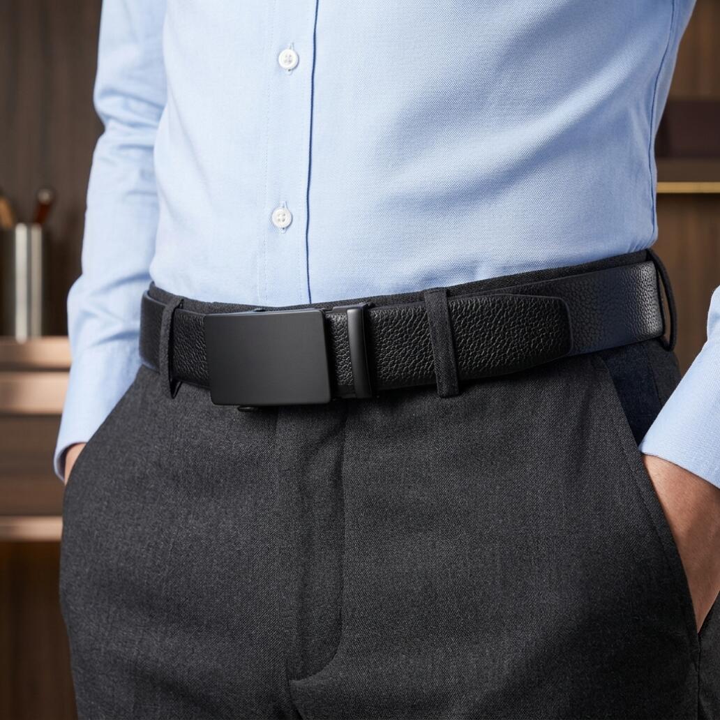 Men's Belt Automatic Ratchet Buckle PU Leather Toothless High Quality Belt Leather Buckle Casual Business Jeans Belt Wide Belt Men's Fashion Accessories
